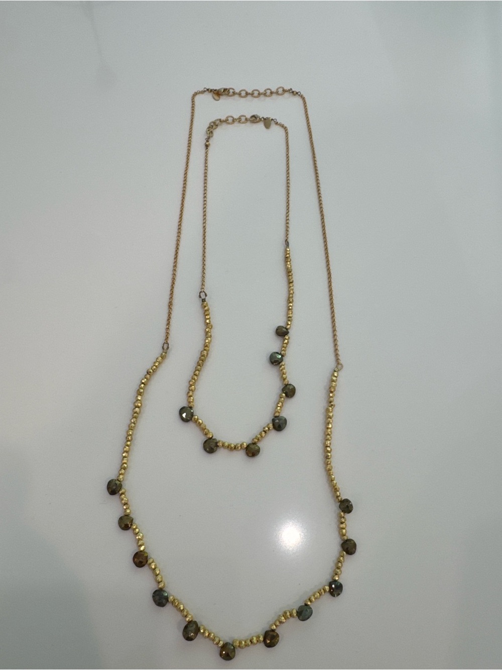 Layered Gold Bead Necklace with Iridescent Accent Beads